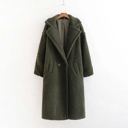 Women Winter Long Coats Lapel Long Sleeve Fuzzy Fleece Outerwear Button Down Sherpa Jackets