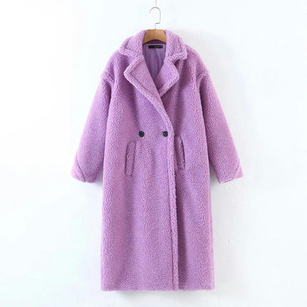 Women Winter Long Coats Lapel Long Sleeve Fuzzy Fleece Outerwear Button Down Sherpa Jackets