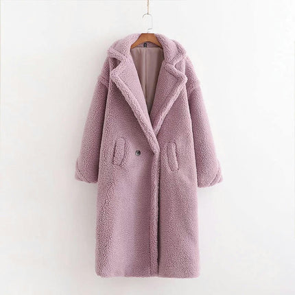 Women Winter Long Coats Lapel Long Sleeve Fuzzy Fleece Outerwear Button Down Sherpa Jackets