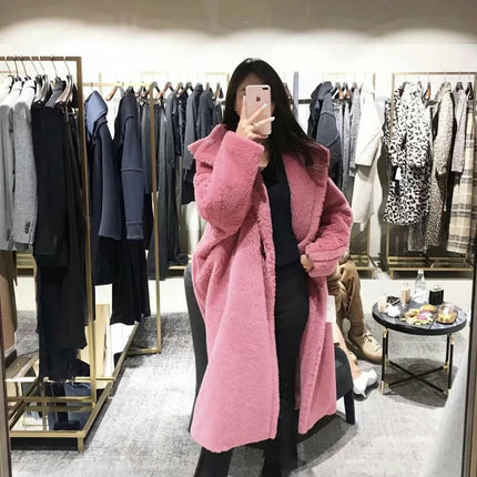 Women Winter Long Coats Lapel Long Sleeve Fuzzy Fleece Outerwear Button Down Sherpa Jackets