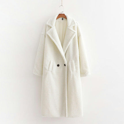 Women Winter Long Coats Lapel Long Sleeve Fuzzy Fleece Outerwear Button Down Sherpa Jackets