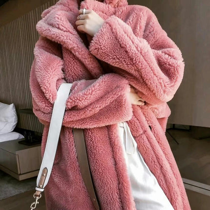 Women Winter Long Coats Lapel Long Sleeve Fuzzy Fleece Outerwear Button Down Sherpa Jackets