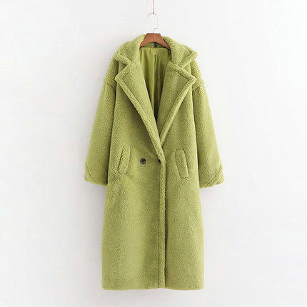 Women Winter Long Coats Lapel Long Sleeve Fuzzy Fleece Outerwear Button Down Sherpa Jackets