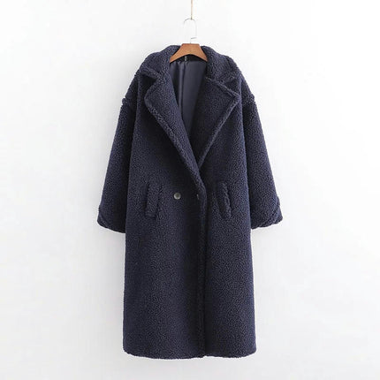 Women Winter Long Coats Lapel Long Sleeve Fuzzy Fleece Outerwear Button Down Sherpa Jackets