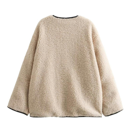 Women's Sherpa Fleece Jacket Long Sleeve Fuzzy Button Winter Warm Coat Outwear with Pockets