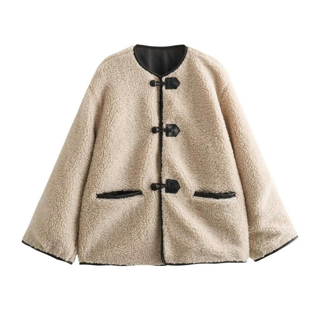 Women's Sherpa Fleece Jacket Long Sleeve Fuzzy Button Winter Warm Coat Outwear with Pockets