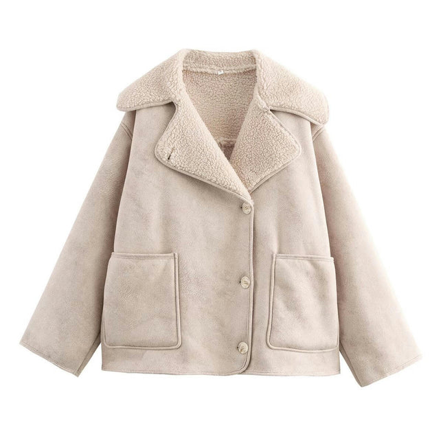 Women's Faux Leather Jacket Button Down Sherpa Fleece Lined Winter Coat Outerwear