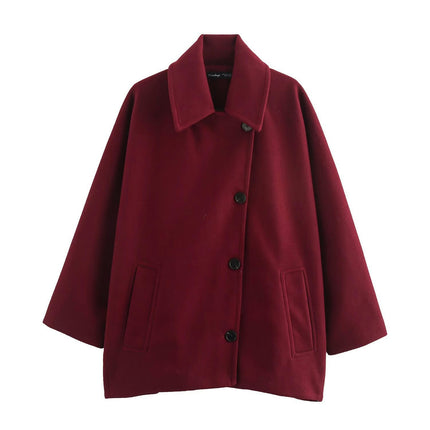 Women's Loose Coat Lapel Single Breasted Long Sleeve Jackets Overcoat