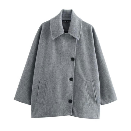 Women's Loose Coat Lapel Single Breasted Long Sleeve Jackets Overcoat