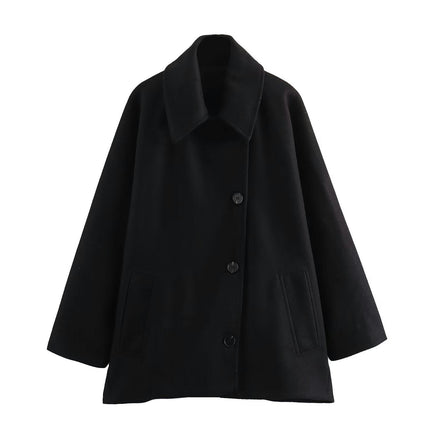 Women's Loose Coat Lapel Single Breasted Long Sleeve Jackets Overcoat