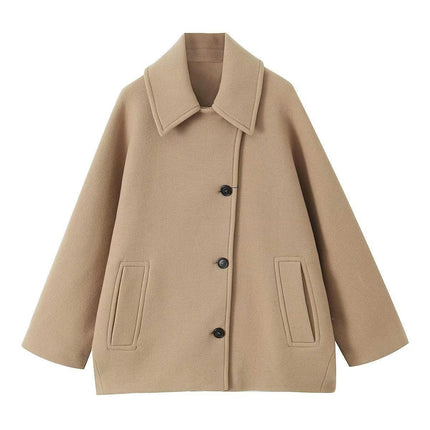 Women's Loose Coat Lapel Single Breasted Long Sleeve Jackets Overcoat