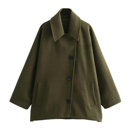Women's Loose Coat Lapel Single Breasted Long Sleeve Jackets Overcoat