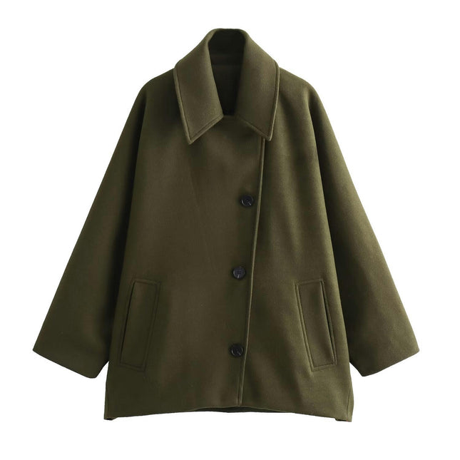 Women's Loose Coat Lapel Single Breasted Long Sleeve Jackets Overcoat