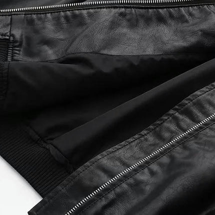 Womens Cropped Faux Leather Bomber Jackets Baseball Collar Zip Up Biker Coat with Pockets