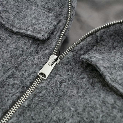 Women's Copped Wool Blend Coat Lapel Zip Up Bomber Jacket Outerwear with Pockets
