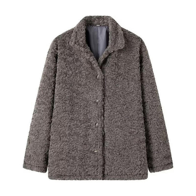 Women's Winter Long Sleeve Button Down Sherpa Jacket Warm Fleece Coat