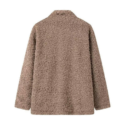Women's Winter Long Sleeve Button Down Sherpa Jacket Warm Fleece Coat