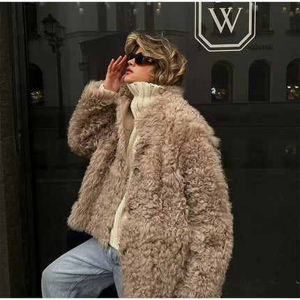 Women's Winter Long Sleeve Button Down Sherpa Jacket Warm Fleece Coat
