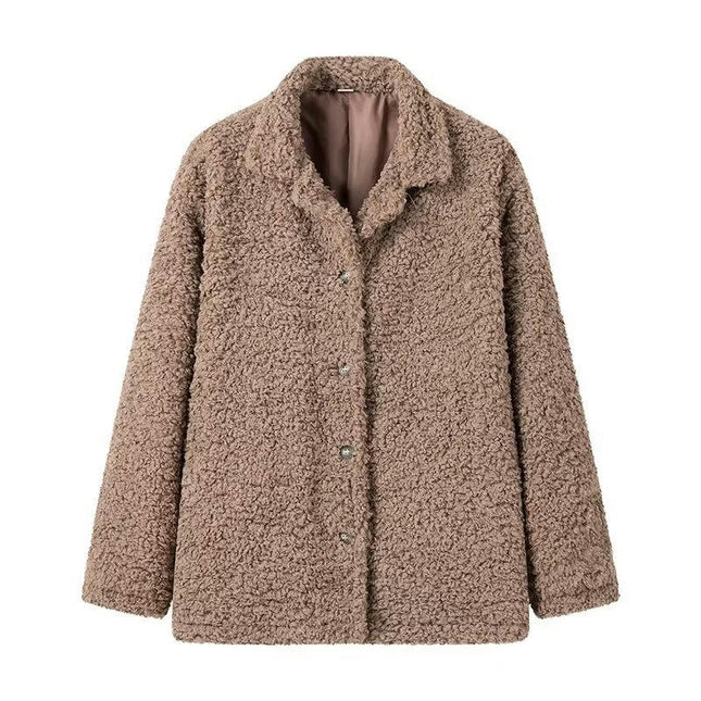 Women's Winter Long Sleeve Button Down Sherpa Jacket Warm Fleece Coat