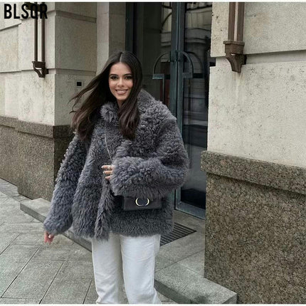 Women's Winter Long Sleeve Button Down Sherpa Jacket Warm Fleece Coat