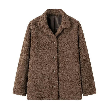 Women's Winter Long Sleeve Button Down Sherpa Jacket Warm Fleece Coat