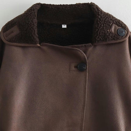 Women's Faux Leather Moto Jacket Oversized Shearling Lined Button Down Coat