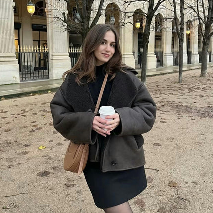 Women's Faux Leather Moto Jacket Oversized Shearling Lined Button Down Coat