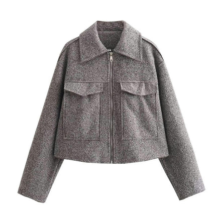 Women's Wool Blend Coat Zip Up Copped Lapel Jacket Outerwear with Pockets