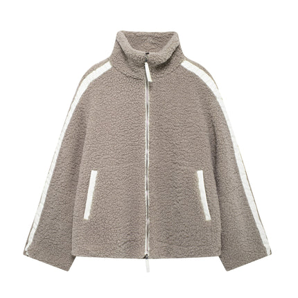 Womens Fleece Jacket Zip Up Sherpa Fuzzy Casual Coats Winter Outerwear with Pockets