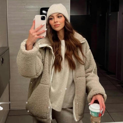 Womens Fleece Jacket Zip Up Sherpa Fuzzy Casual Coats Winter Outerwear with Pockets