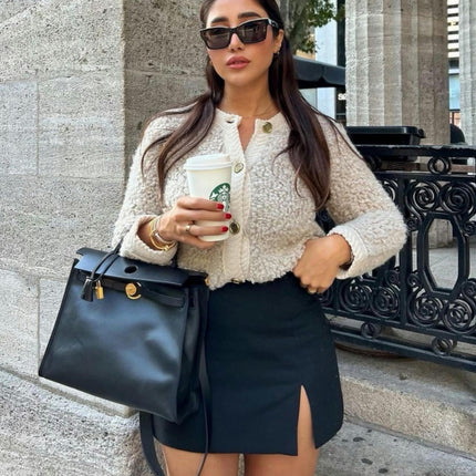 Women's Cardigan Sweater Casual Long Sleeve Button Down Fuzzy Knit Fall Open Front Outwear