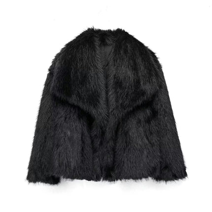 Womens Faux Fur Coat Winter Shaggy Casual Lapel Cropped Jackets Warm Fuzzy Outerwear