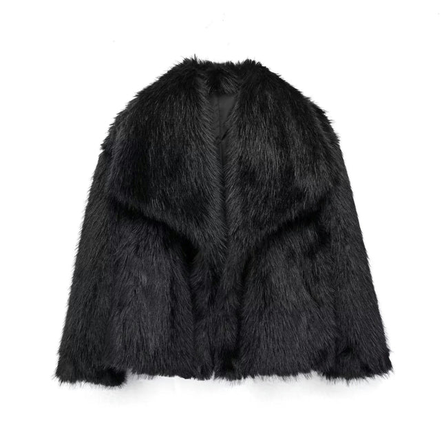 Womens Faux Fur Coat Winter Shaggy Casual Lapel Cropped Jackets Warm Fuzzy Outerwear