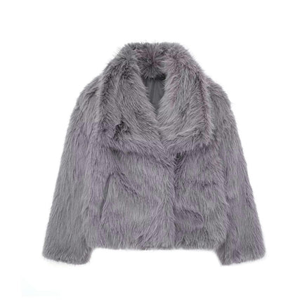 Womens Faux Fur Coat Winter Shaggy Casual Lapel Cropped Jackets Warm Fuzzy Outerwear