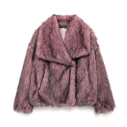 Womens Faux Fur Coat Winter Shaggy Casual Lapel Cropped Jackets Warm Fuzzy Outerwear