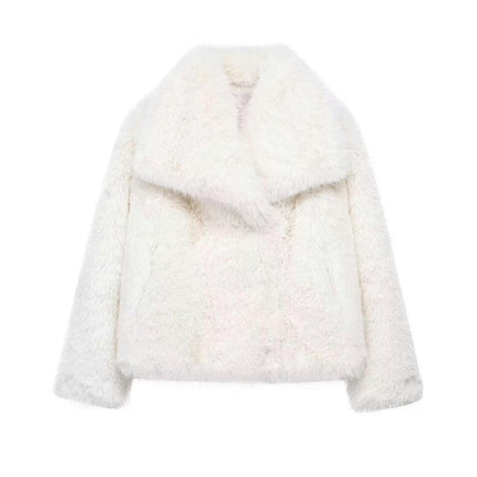 Womens Faux Fur Coat Winter Shaggy Casual Lapel Cropped Jackets Warm Fuzzy Outerwear