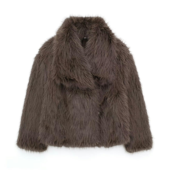 Womens Faux Fur Coat Winter Shaggy Casual Lapel Cropped Jackets Warm Fuzzy Outerwear