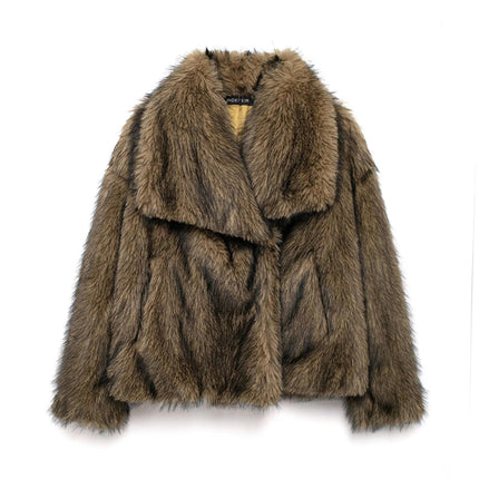 Womens Faux Fur Coat Winter Shaggy Casual Lapel Cropped Jackets Warm Fuzzy Outerwear
