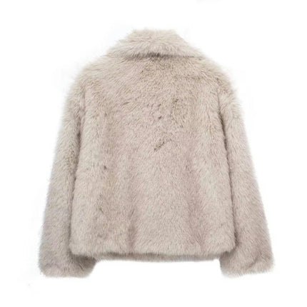 Womens Faux Fur Coat Winter Shaggy Casual Lapel Cropped Jackets Warm Fuzzy Outerwear