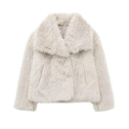 Womens Faux Fur Coat Winter Shaggy Casual Lapel Cropped Jackets Warm Fuzzy Outerwear