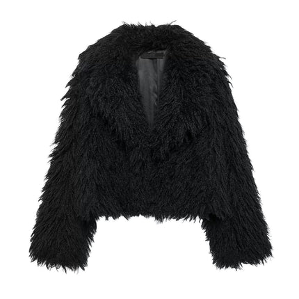 Women's Winter Furry Faux Fur Jackets Cropped Fluffy Shaggy Warm Coat Outerwear