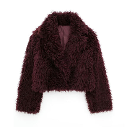 Women's Winter Furry Faux Fur Jackets Cropped Fluffy Shaggy Warm Coat Outerwear