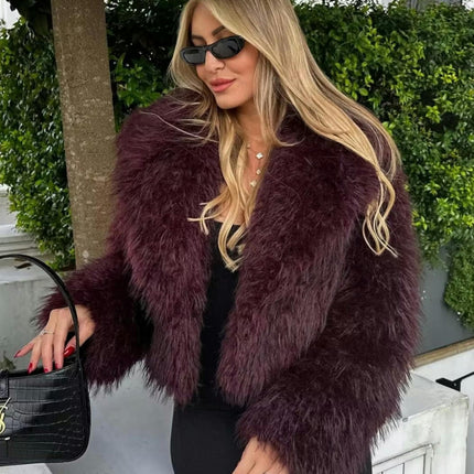 Women's Winter Furry Faux Fur Jackets Cropped Fluffy Shaggy Warm Coat Outerwear