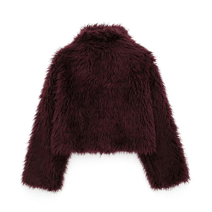 Women's Winter Furry Faux Fur Jackets Cropped Fluffy Shaggy Warm Coat Outerwear