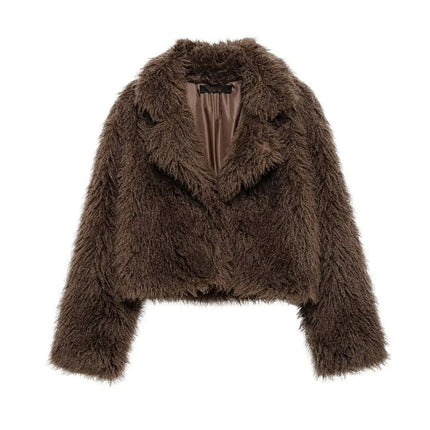 Women's Winter Furry Faux Fur Jackets Cropped Fluffy Shaggy Warm Coat Outerwear