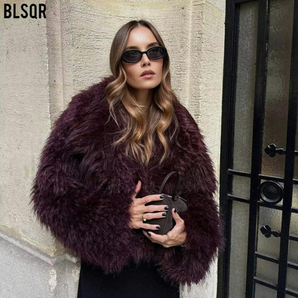 Women's Winter Furry Faux Fur Jackets Cropped Fluffy Shaggy Warm Coat Outerwear