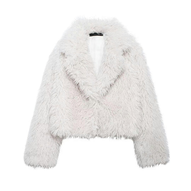 Women's Winter Furry Faux Fur Jackets Cropped Fluffy Shaggy Warm Coat Outerwear