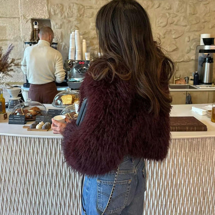 Women's Winter Furry Faux Fur Jackets Cropped Fluffy Shaggy Warm Coat Outerwear