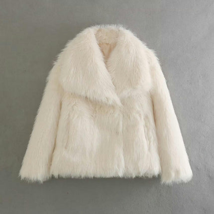 Womens Faux Fur Lapel Collar Jacket Open Front Long Sleeve Winter Fuzzy Coat