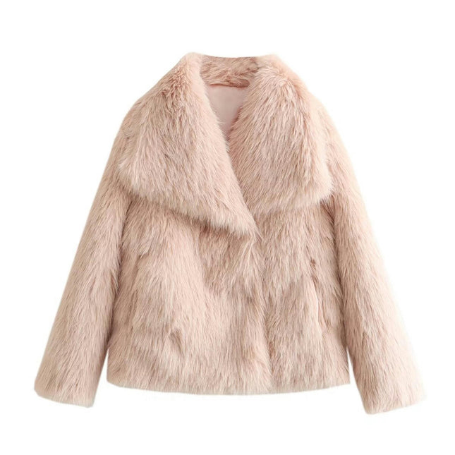 Womens Faux Fur Lapel Collar Jacket Open Front Long Sleeve Winter Fuzzy Coat